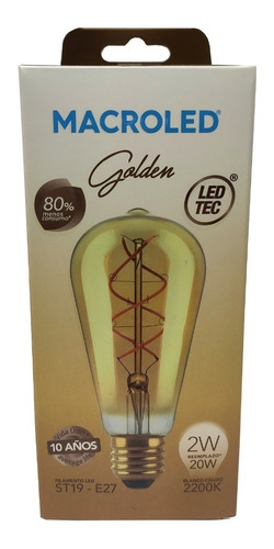 Lámpara Led St19 Pera Filamento 2w Golden Macroled