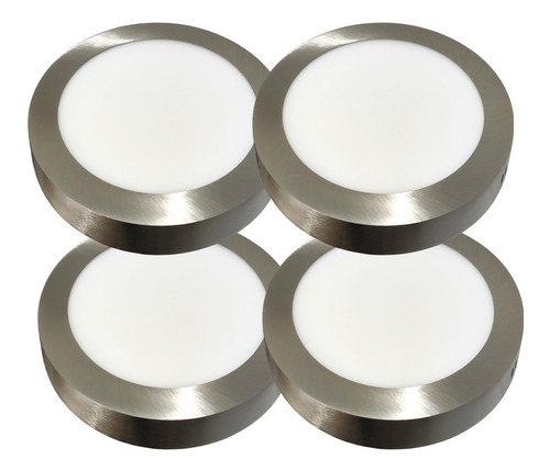 Pack X 4 Paneles Led 12w Plafon Frio Redondo Acero Platil