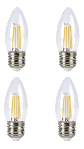 Pack X 4 Velas Led Filamento Fria 4w = 40w E27 Macro 6000k