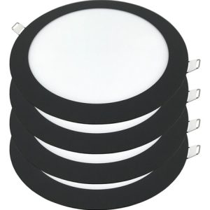 Panel Negro Led 18w Embutir Redondo Luz Cálida Pack X4