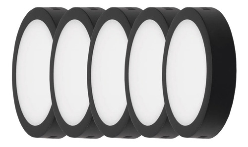Panel Plafon Led 12w Redondo Negro Aplicar Pack X 5