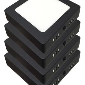 Panel Plafon Led 6w Cuadrado Calido Negro Aplicar Pack X 4