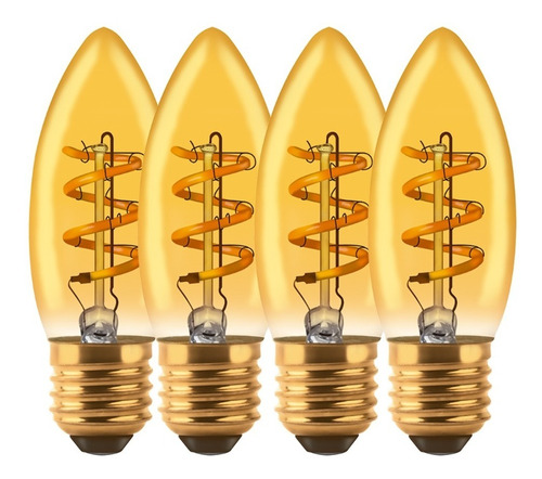 Pack X 4 Lamparas Vela Led Filamento Velita Golden 3w E27