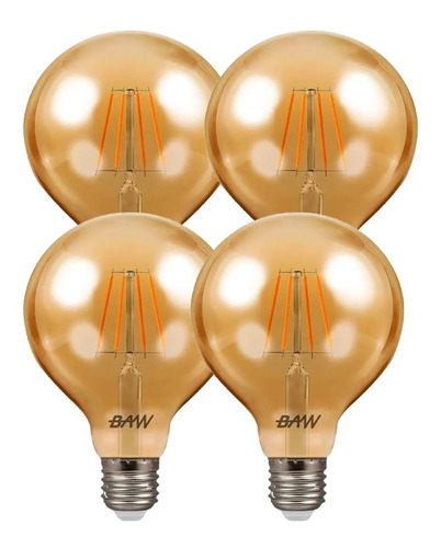 Pack X 4un Globo Led 6w Filamento Led Vintage Calida E27 Baw