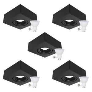 Pack X5 Spot Plafón Semi Embutido Cuadrado Móvil + Dicro 7w