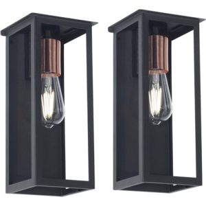 Farol Hierro Pared Exterior Moderno E27 Apto Led Pack X2 Negro