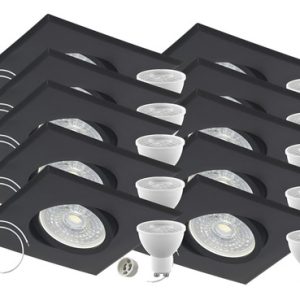 Pack X10 Spot Pvc Embutir Dicroica Led Cuadrado Móvil Techo Negro / Luz Cálida
