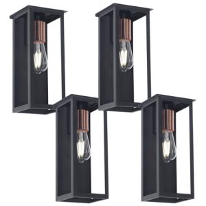 Pack X4 Farol Hierro Pared Exterior Moderno E27 Apto Led Negro