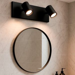 Aplique Pared Negro 2 Luces Dicroicas Calidas Ideal Baños