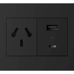 Toma Simple Binorma + Usb A + Usb C 30w Negro Lima Macroled Negro